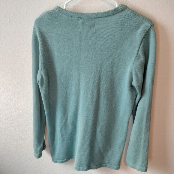 Blue Vintage Storybook Knits Sequined Embroidery Peacock Cardigan Sweater Sz M - Picture 5 of 7